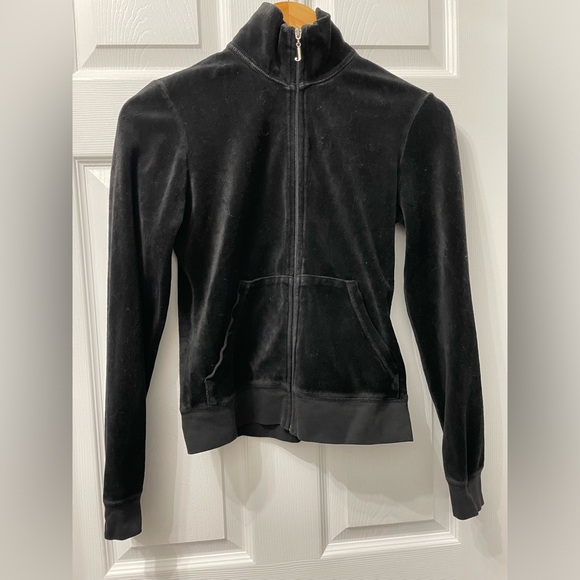 Juicy Couture Tops - Y2K Juicy Couture Sweater Tracksuit Jacket Black Velour Full Zip Pockets Medium